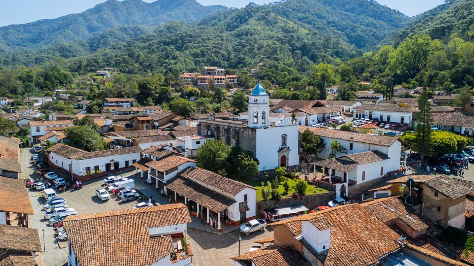 Church of San Sebastian del Oeste and in the Background the Cerro de la Bufa. Jalisco, Mexico