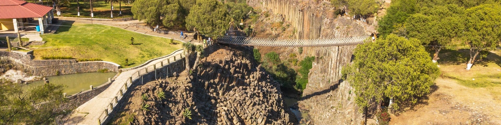 Park of the basalt prisms, Mexico. Beautiful waterfalls among the geometric rocks in the state of Hidalgo, Mexico