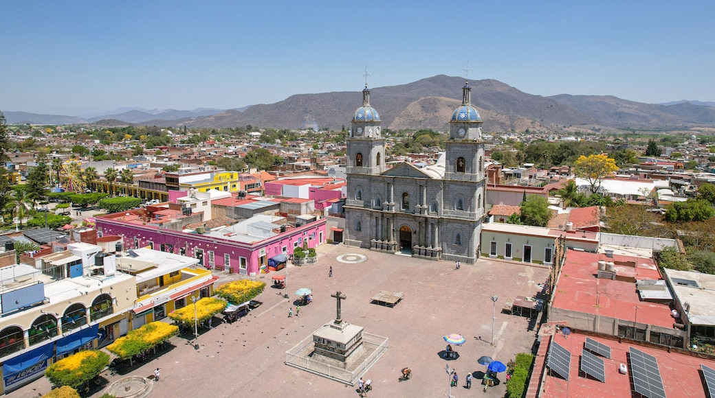 Aerial view of the Temple of San Juan Bautista, Tuxpan, Jalisco, Center of the municipality of Tuxpan, Jalisco, Mexico , March 23, 2024