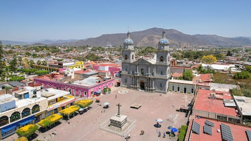 Aerial view of the Temple of San Juan Bautista, Tuxpan, Jalisco, Center of the municipality of Tuxpan, Jalisco, Mexico , March 23, 2024