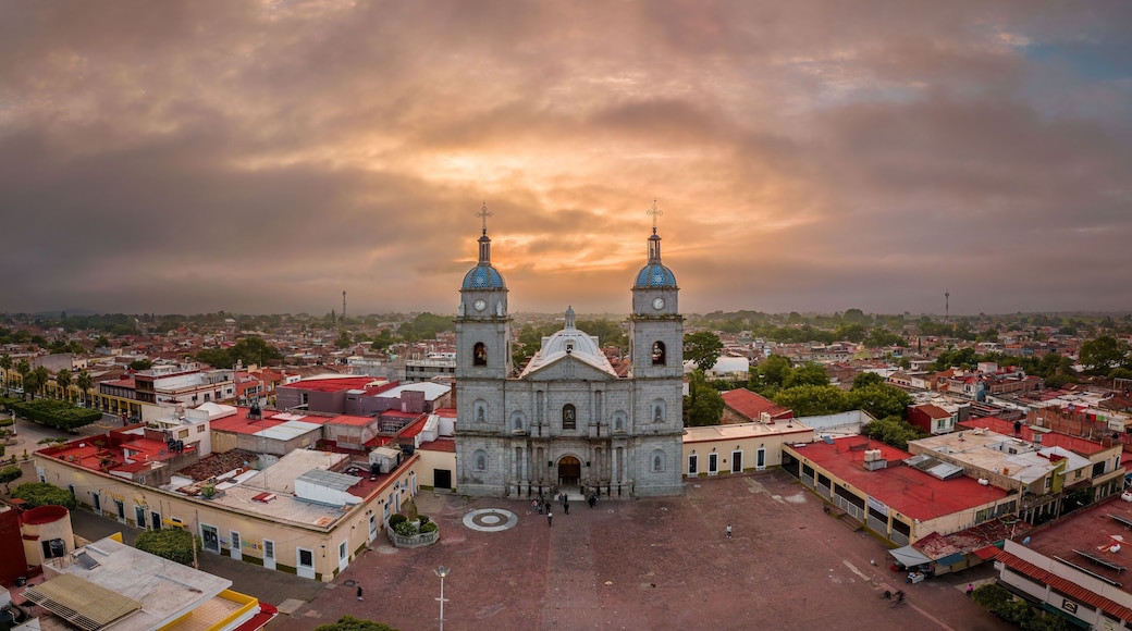 Scenic view of the Templo de San Juan Bautista, Tuxpan, Jalisco in the sunset