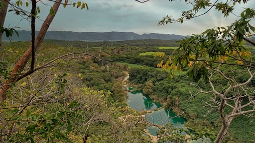 aerial view,incredibly beautiful fabulous magical landscape with the waterfall in (EL SALTO-EL MECO) san luis potosi Mexico