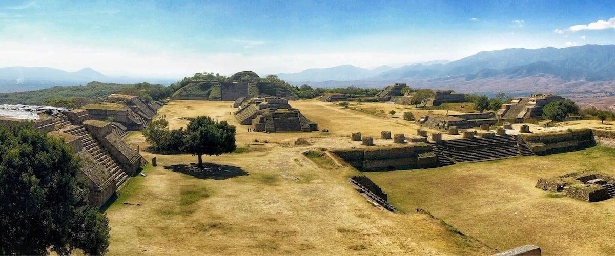 If one had to choose among the vast number of  Mexican pre-Hispanic cultures for its uniqueness, development,  wisdom, and strength, the Zapotecas would rank at the very top. Here is a panoramic view of their most important urban and ceremonial settlement in Oaxaca: Monte Alban.