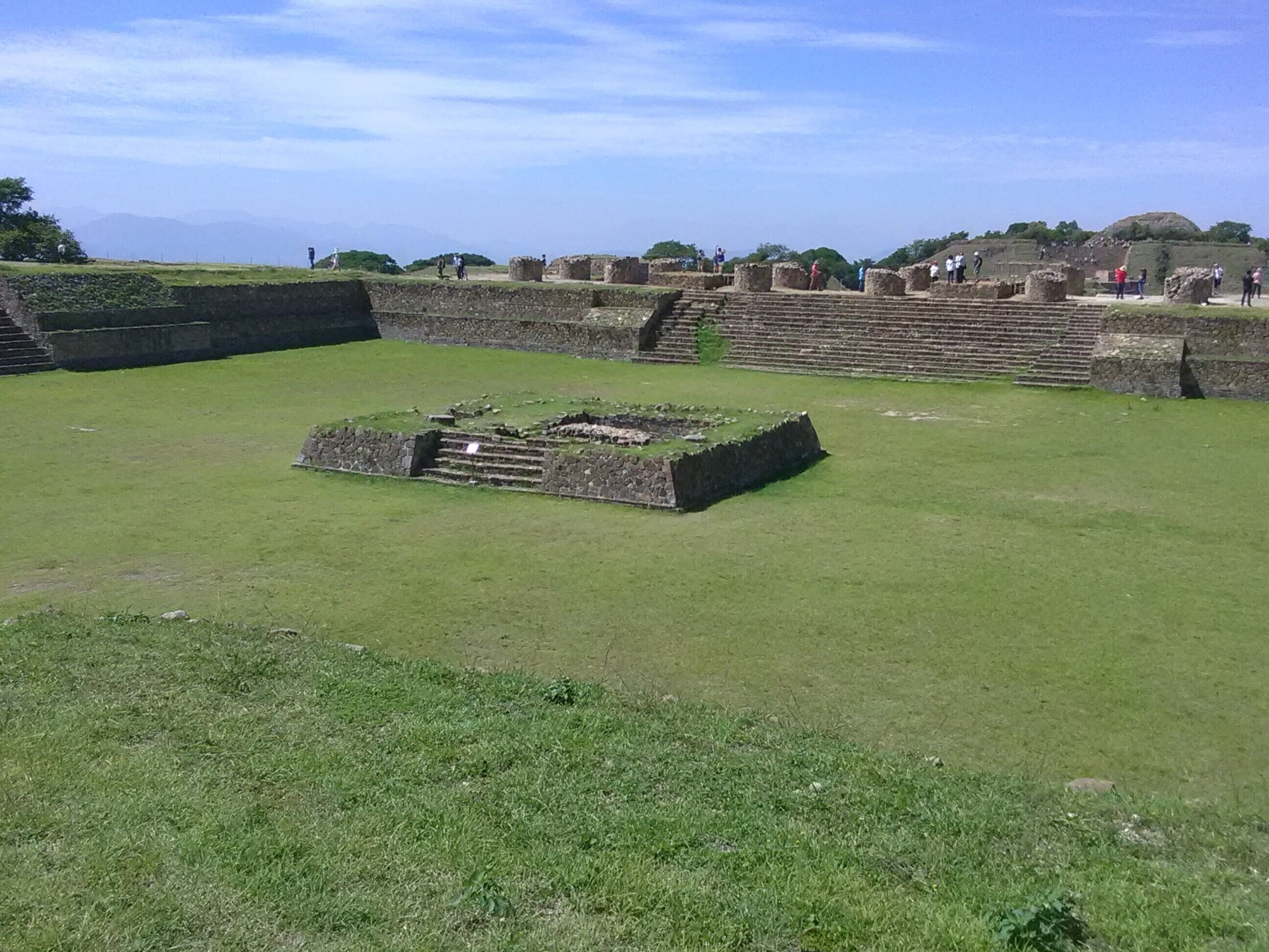 Large sunken plaza on the top of the north mound at Monte Albán, Oaxaca, Mexico.