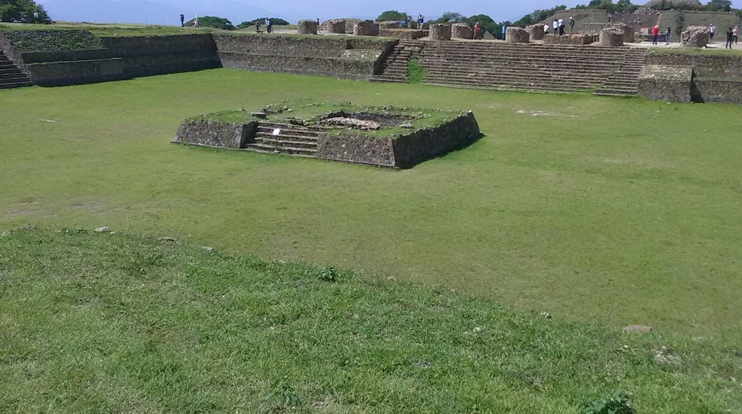 Large sunken plaza on the top of the north mound at Monte Albán, Oaxaca, Mexico.