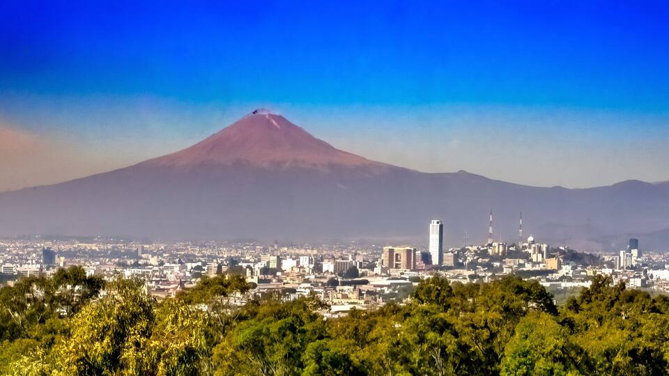 Overlook Buildings Volcano Mount Popocatepetl Puebla Mexico