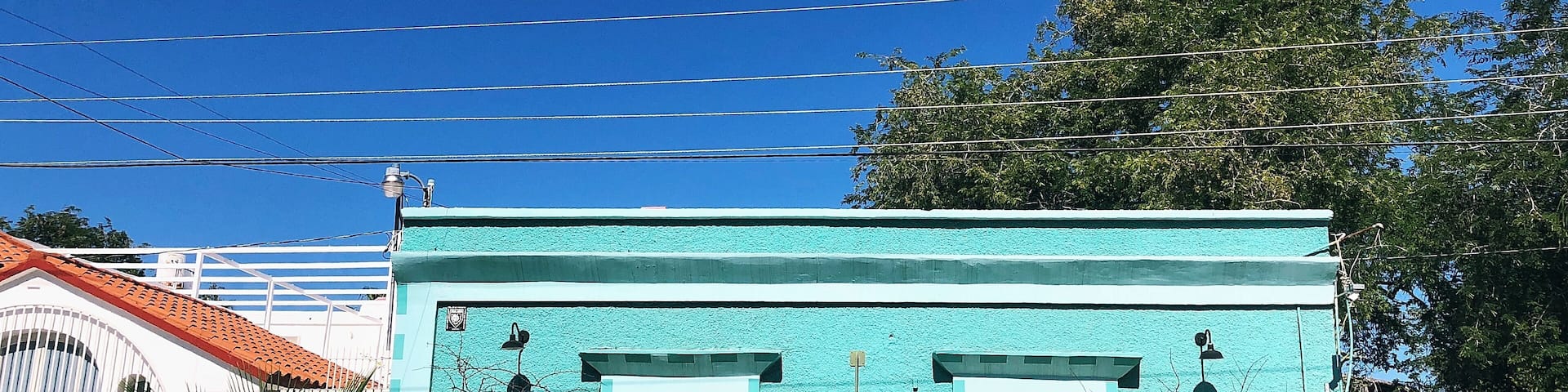 Traditional Mexican building/ light blue house/ La Paz Mexico street photography