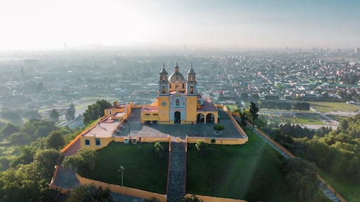 Beautiful aerial view of Puebla Mexico and its church