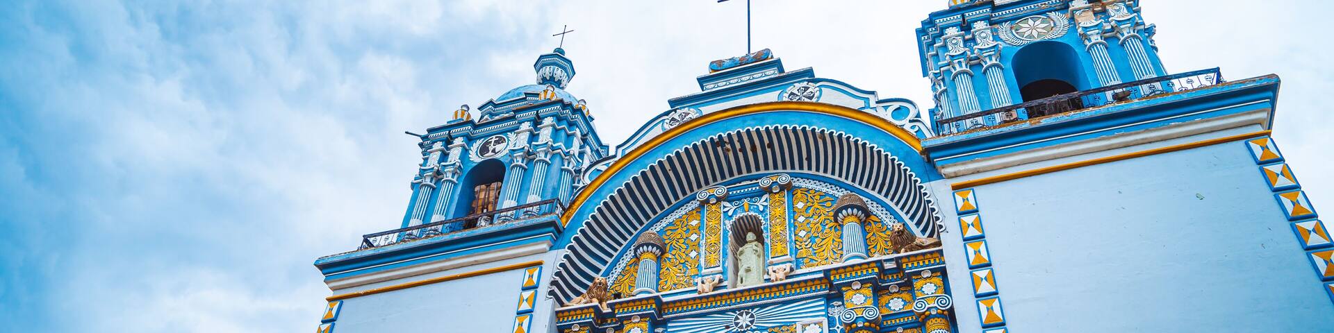 A Blue Church in Ocotlan, Oaxaca, Mexico