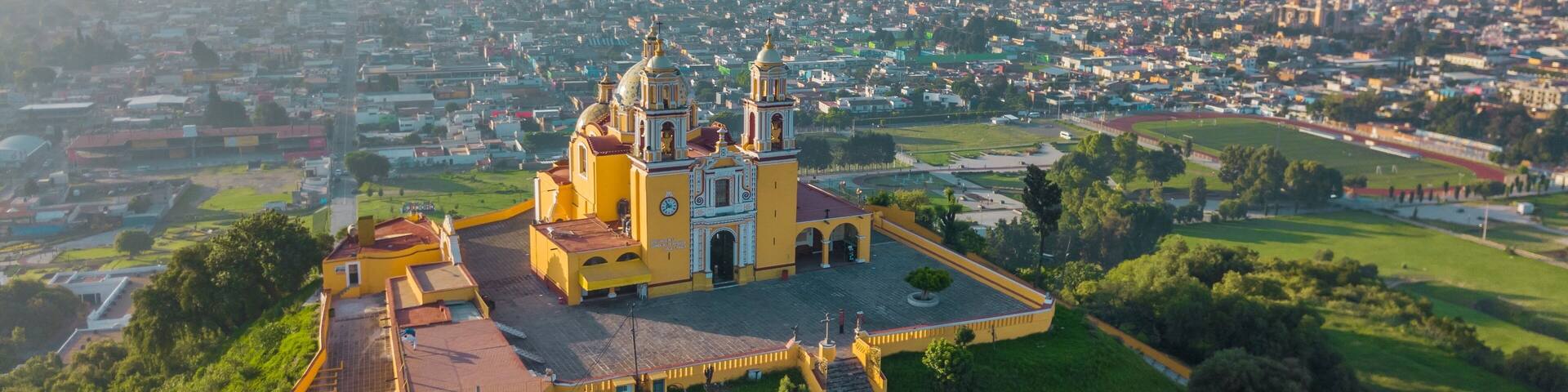 Beautiful aerial view of Puebla Mexico and its church