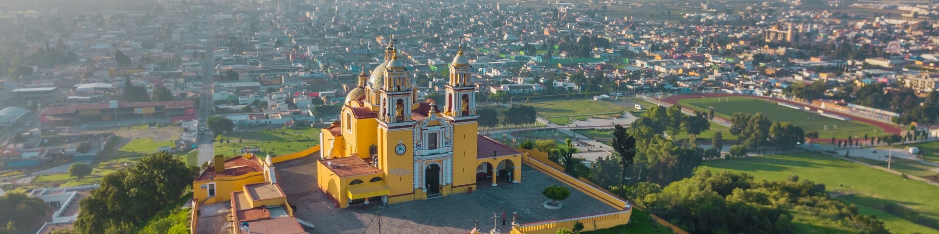 Beautiful aerial view of Puebla Mexico and its church