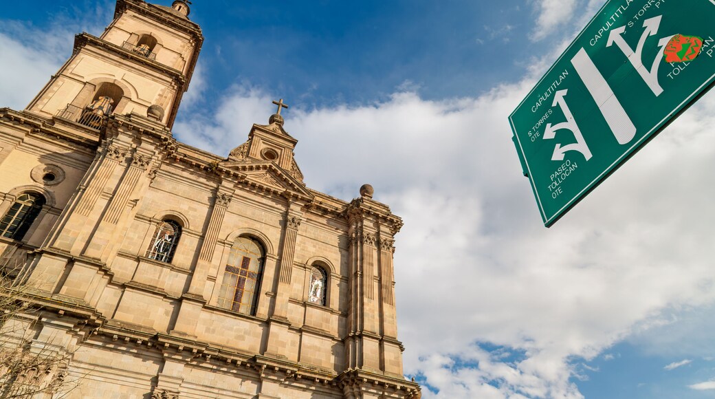 Historic neo classic church architecture in Toluca State of Mexico under dramatic sky
