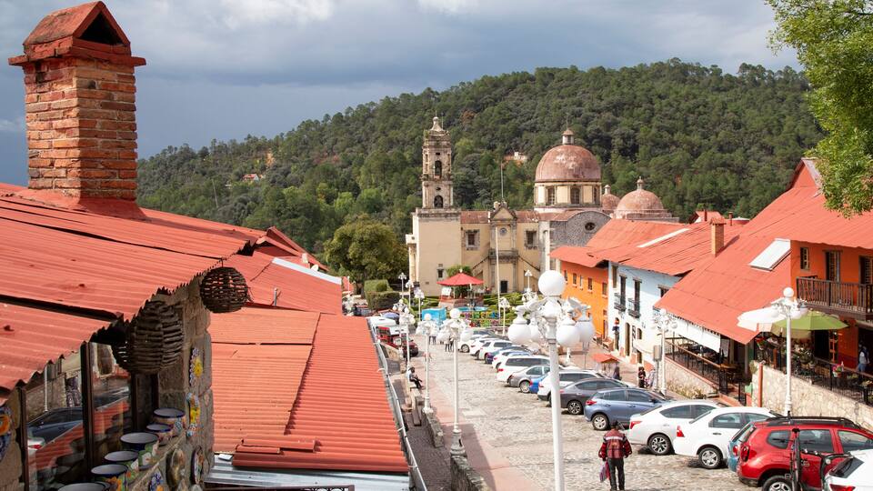 High angle view of a colorful colonial Mexican town in Hidalgo state