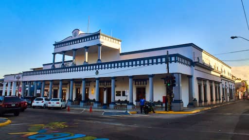 government building with blue sky and white building in xalisco nayarit