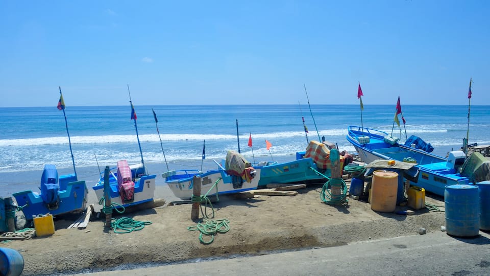 Fishing boats in the coast of San Lorenzo, Ecuador near Manta city