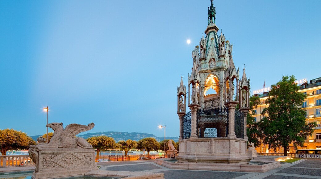Ginebra ofreciendo una plaza, escenas nocturnas y un monumento