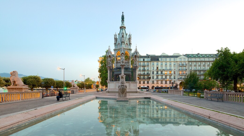 Ginebra que incluye un estanque, un monumento y una plaza