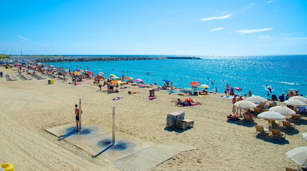 Barcelona featuring a beach as well as a large group of people