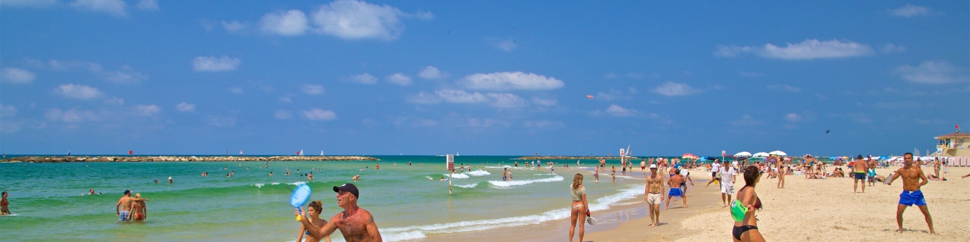 Tel Aviv showing general coastal views, a beach and swimming