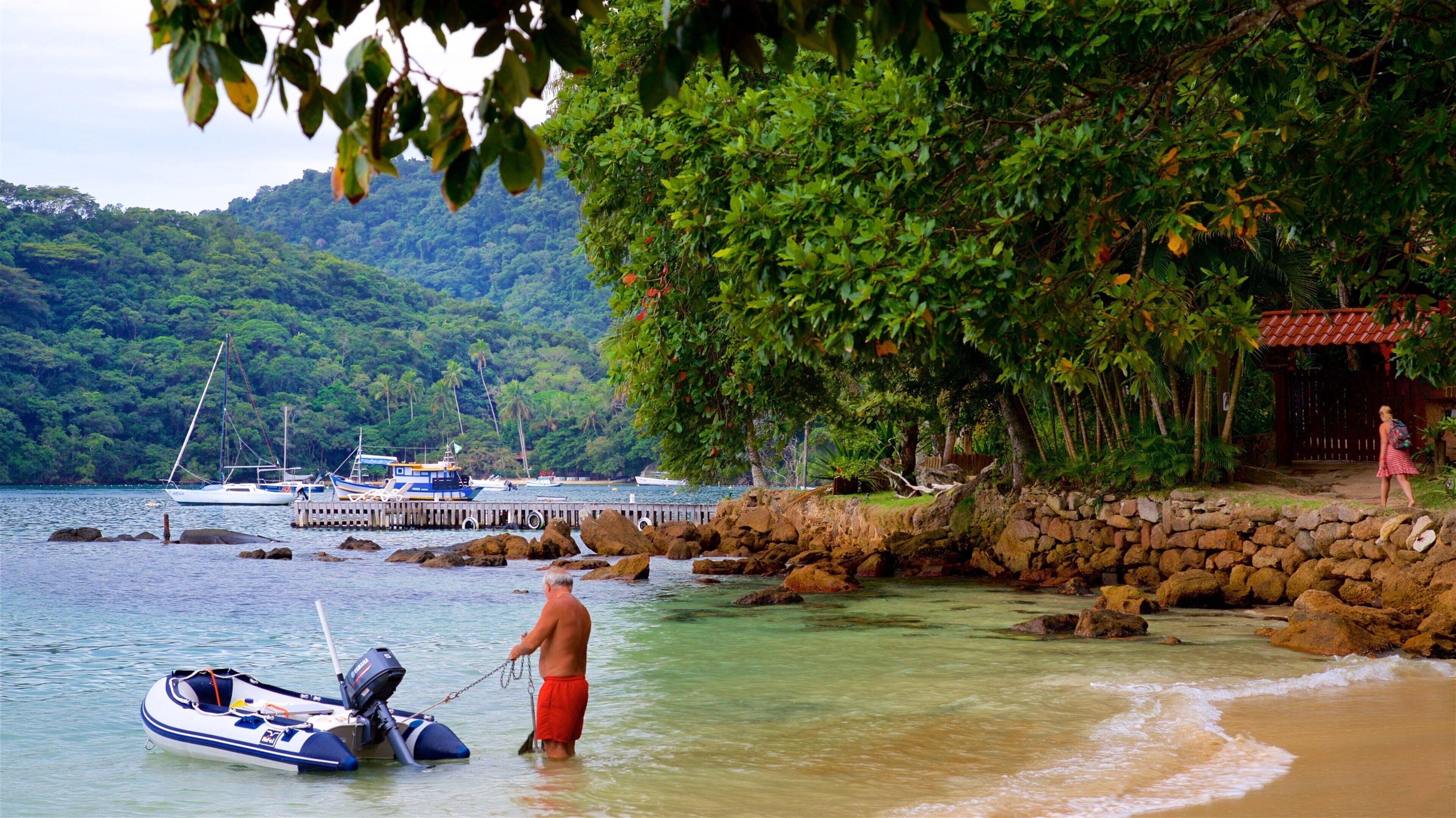 Ilha Grande Bay showing a sandy beach and general coastal views as well as an individual male
