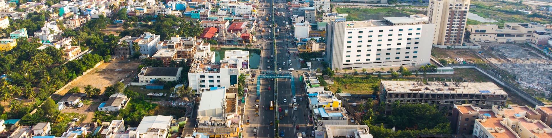 Aerial Photography Drone photography of Chennai and the suburbs in Tamil Nadu India; River bed landscape images of villages; Beach aerial view
