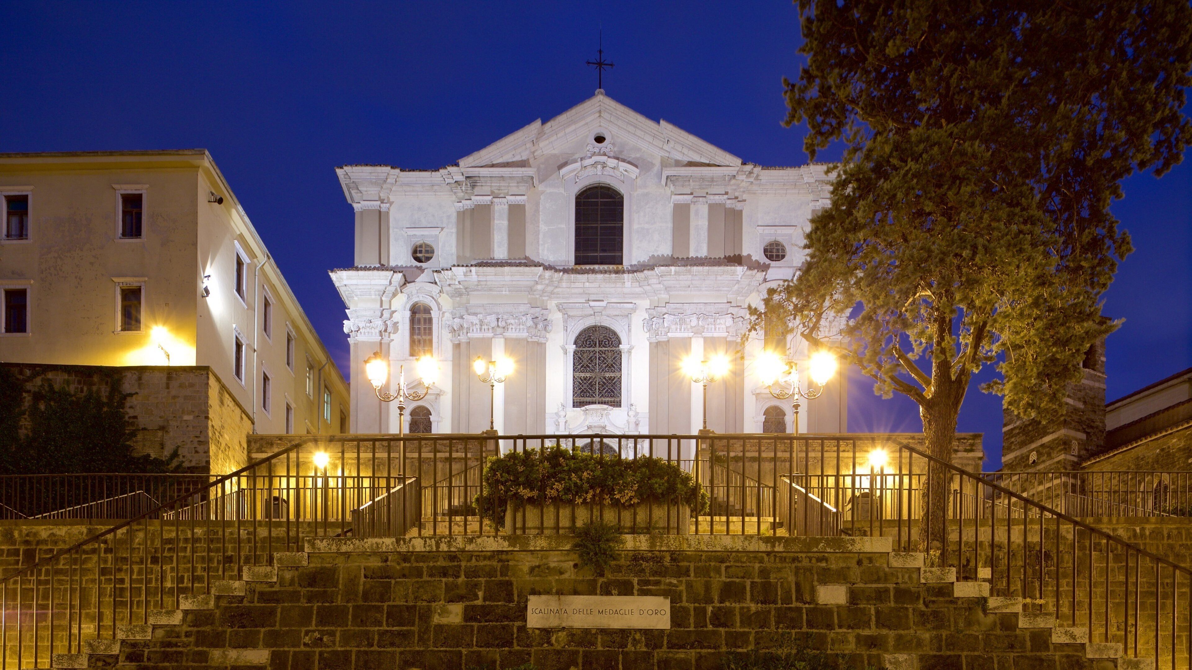 Trieste que incluye escenas de noche, un edificio administrativo y arquitectura patrimonial