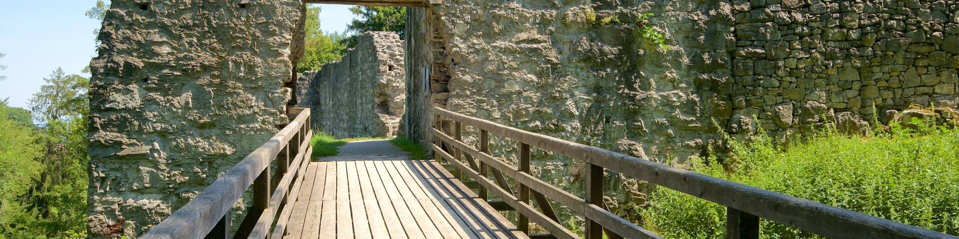 Liechtenstein welches beinhaltet Ruine, Brücke und Geschichtliches