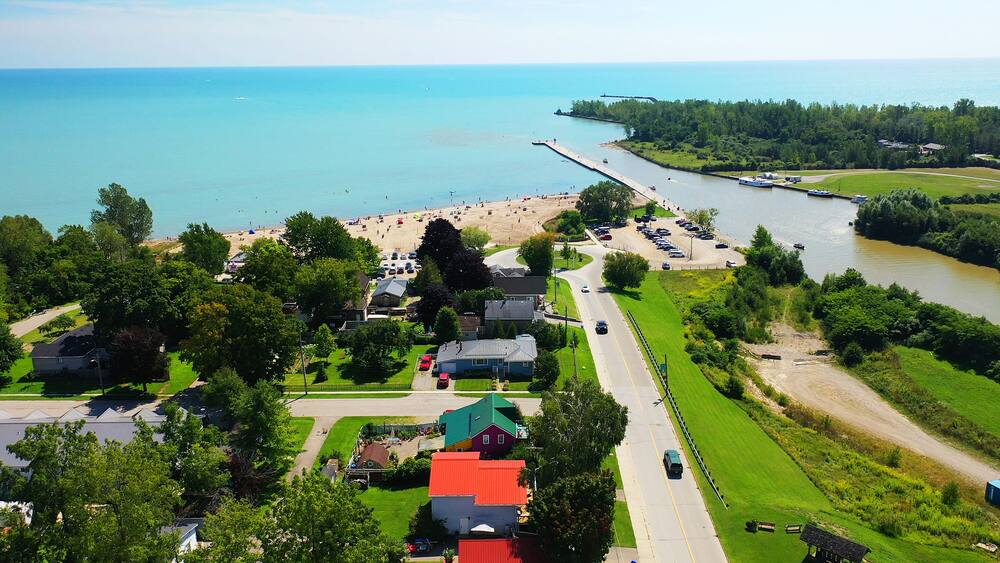 Aerial scene of Port Burwell, Ontario, Canada