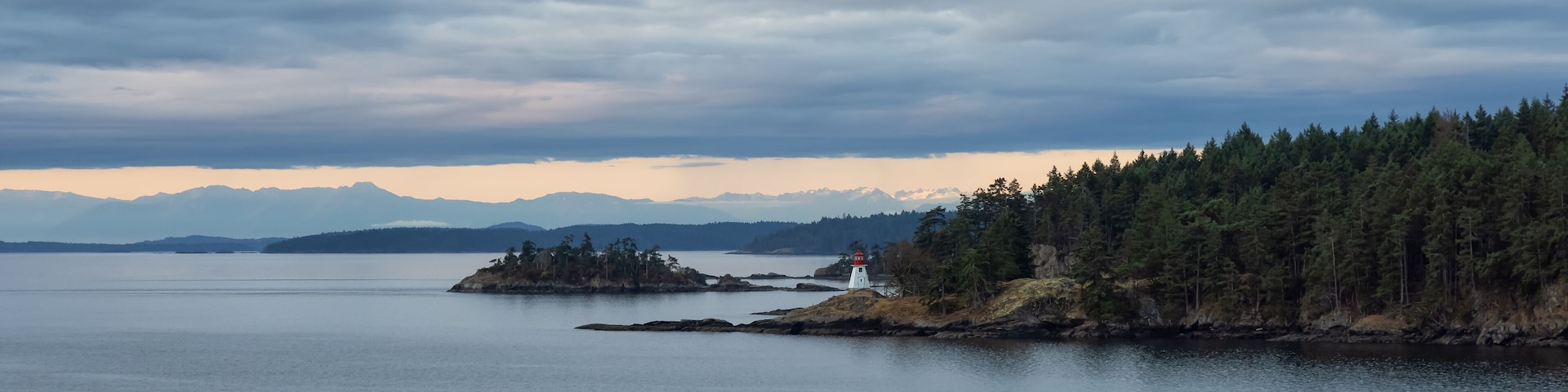 Gulf Islands on the West Coast of Pacific Ocean. Canadian Nature Landscape Background. Summer Sunrise. Near Vancouver Island, British Columbia, Canada.