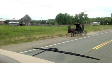 Where one horse power meets 340 horse power.
The farmer waved to us on the way by! (JUNE 2015)