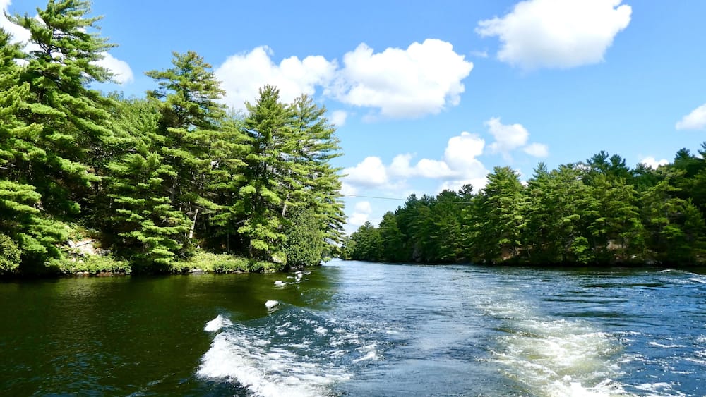 Boating in Muskoka Canada on the Severn River part of the Trent Severn Waterway