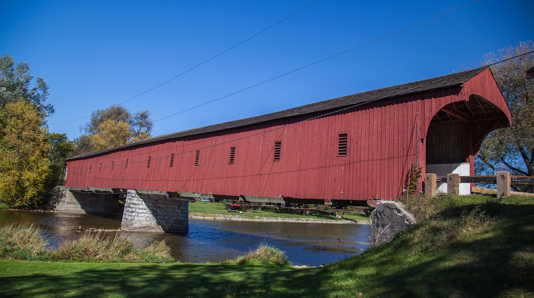 West Montrose covered bridge (Kissing Bridge) at West Montrose in Autumn, Waterloo, Ontario, Canada