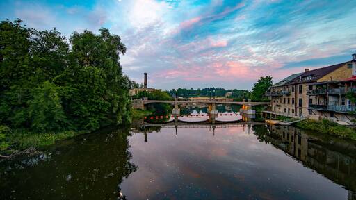 Sunrise downtown the village of Elora, Ontario, Canada along the Grand River in Centre Wellington