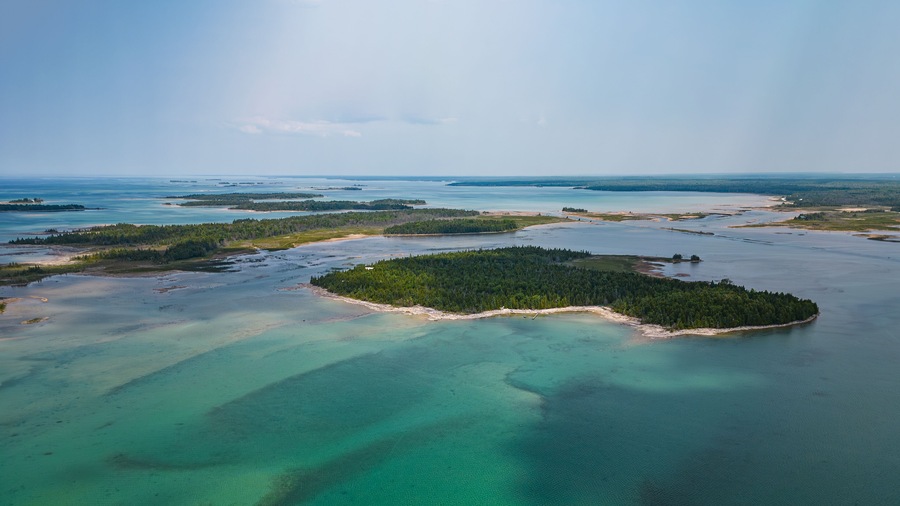 South Bruce Peninsula Aerial View of Islands and Blue Water