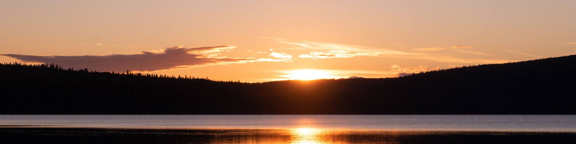 Beautiful sunset on the lake Touladi in the Temiscouata national park, Canada