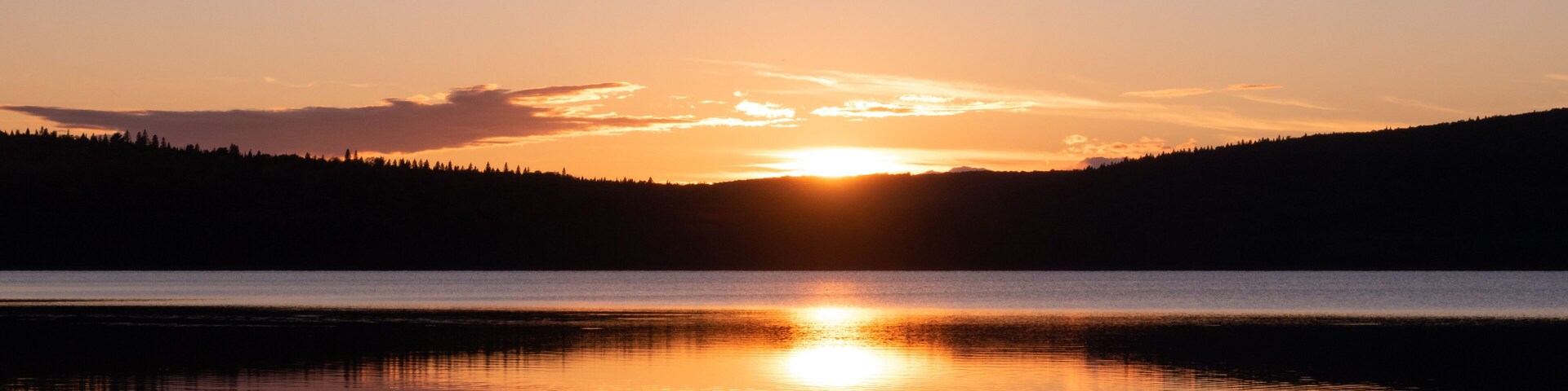 Beautiful sunset on the lake Touladi in the Temiscouata national park, Canada