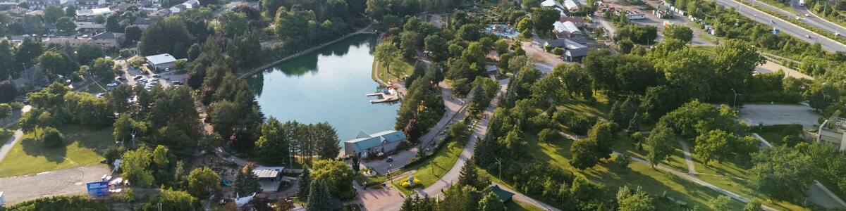 Drone aerial view of Laval the suburb of Montreal. Quebec , Canada.