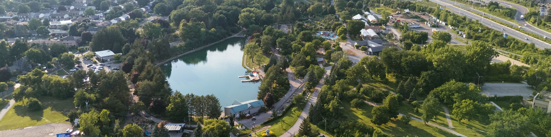 Drone aerial view of Laval the suburb of Montreal. Quebec , Canada.
