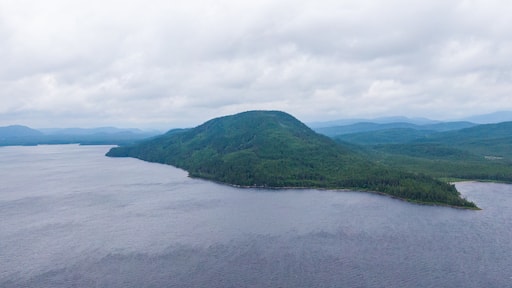 Lac-Jacques-Cartier featuring general coastal views and mist or fog