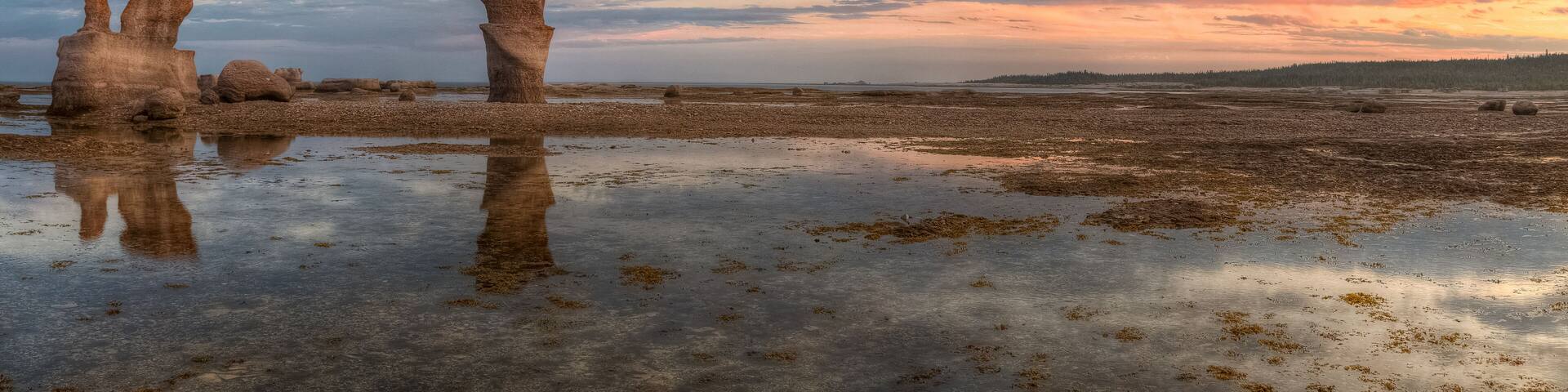 Wonders of Mingan islands on a panoramic view of the famous monoliths, Cote-Nord, Quebec, Canada