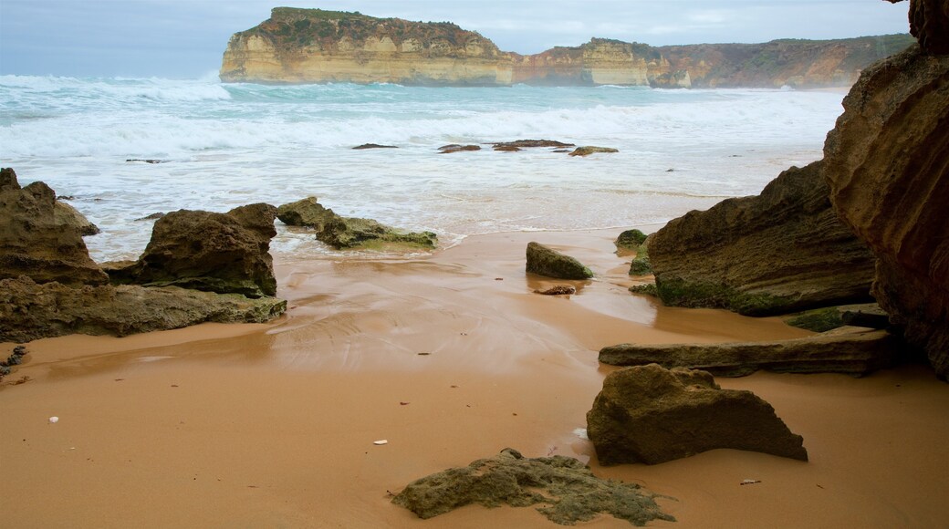 Sandy Cove which includes general coastal views, rugged coastline and a sandy beach