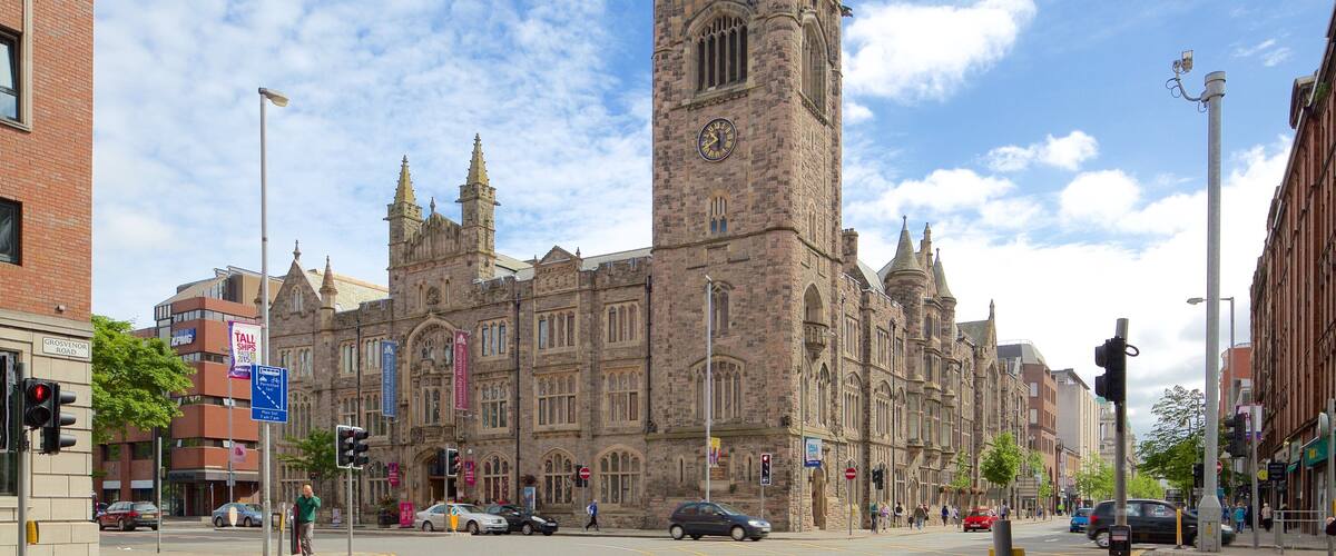 Belfast featuring a church or cathedral, a city and heritage architecture