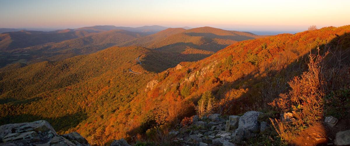 Shenandoah National Park featuring mountains and a sunset