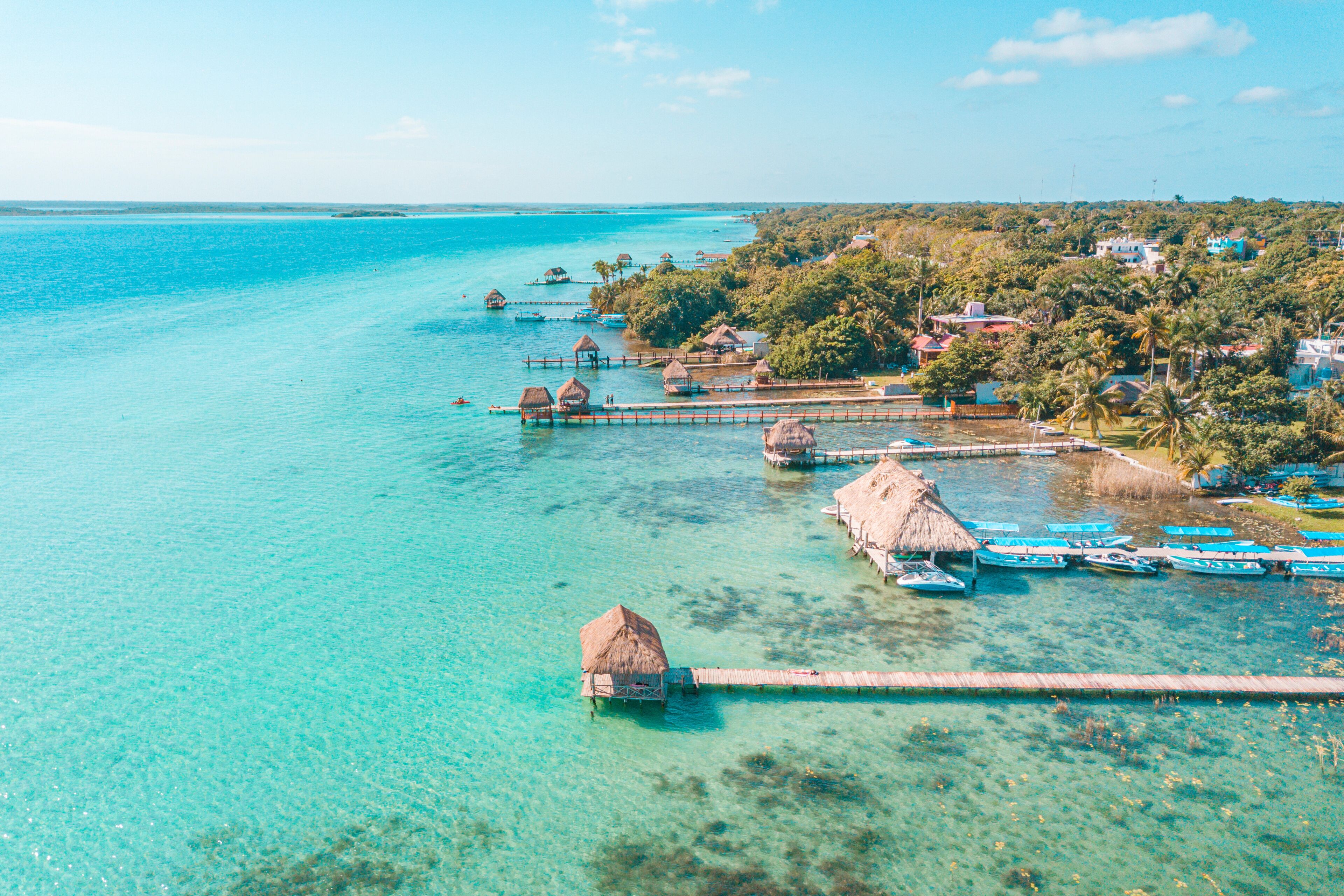 Aerial view of Bacalar Lagoon, near Cancun, in Riviera Maya, Mexico