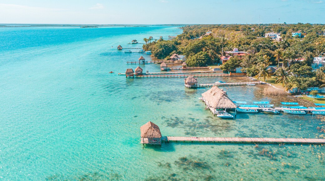 Aerial view of Bacalar Lagoon, near Cancun, in Riviera Maya, Mexico