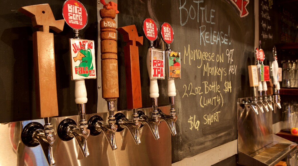 Birdsong Brewing Co. showing interior views, a bar and signage