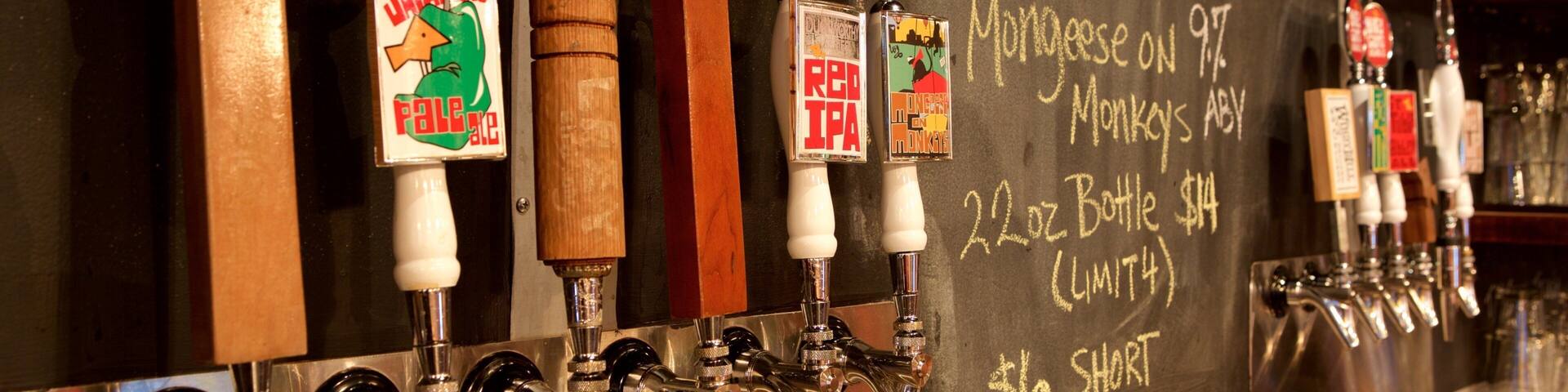 Birdsong Brewing Co. showing interior views, a bar and signage