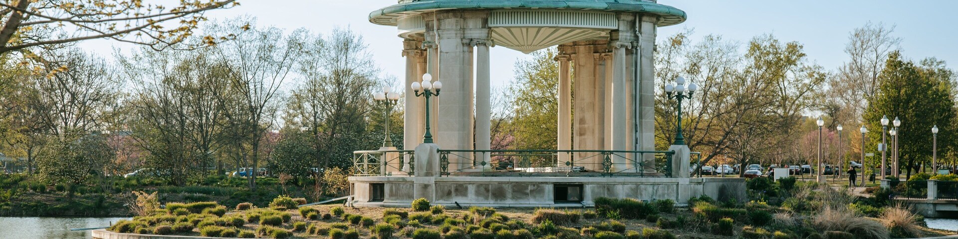 Pagoda Circle featuring heritage elements, a pond and bird life