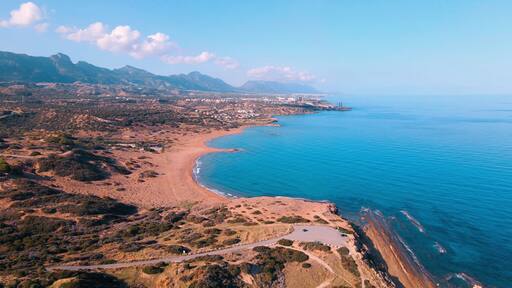 Aerial view of Alagadi Beach in Esentepe, Kyrenia, North Cyprus