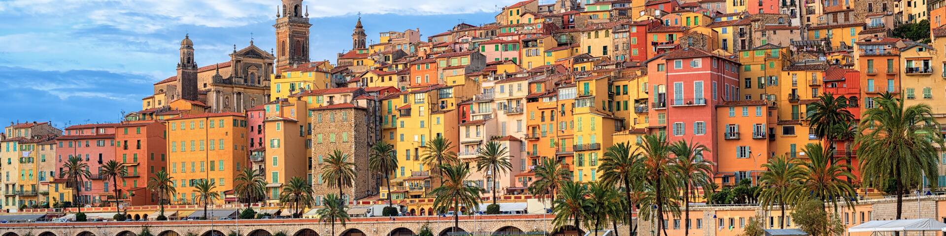 Colorful houses in the Old Town Menton, french Riviera, France